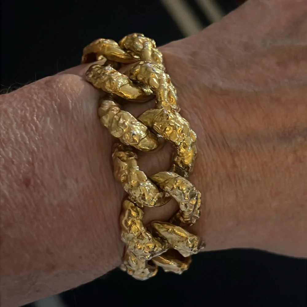 Vintage KJL Kenneth Jay Lane Chunky Gold Nugget Link Luxe Bracelet-RARE - Picture 7 of 11